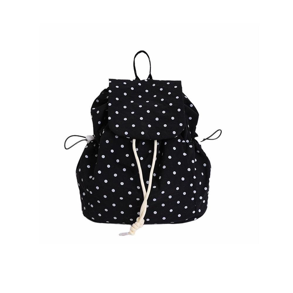Drawstring Lace-up Polka Dot Backpack Multiple Pockets Versatile Daypack Business чёрный