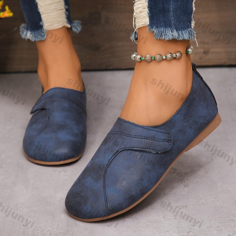 Women's Round Toe Flat Shoes Spring Autumn New Elegant Casual Solid Color Wear-Resistant Fashion Comfortable Walking Flat Shoes