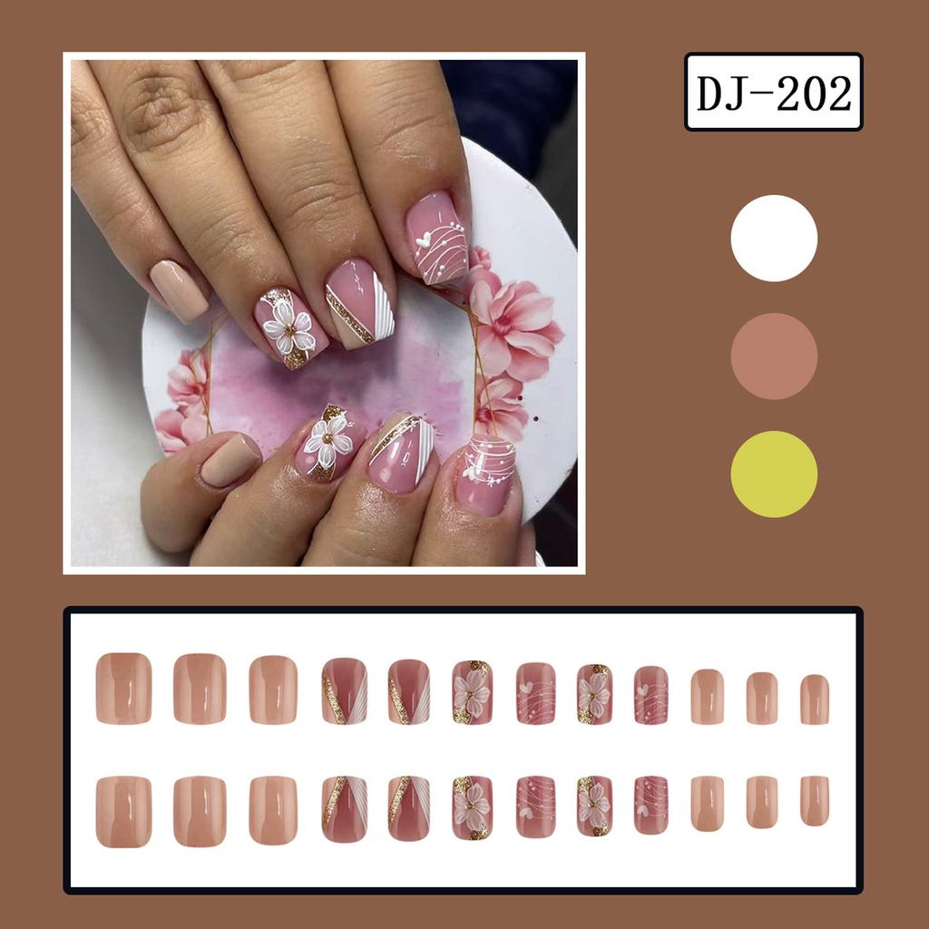 24 Pcs Press On Nail With White Flower Heart Design False Nail Manicure For Elegant And Stylish Look In Any Occasion