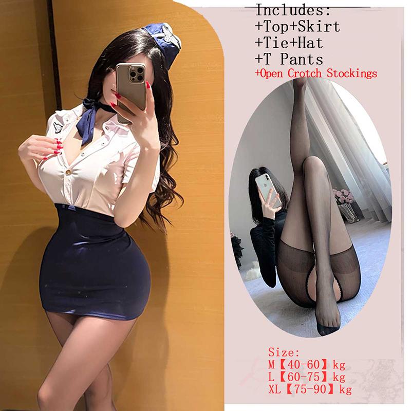 Sexy Stewardess Uniform Plus Size Lingerie Cosplay Policewoman Uniform Temptation Hip Miniskirt Suit Performance Stage Costume