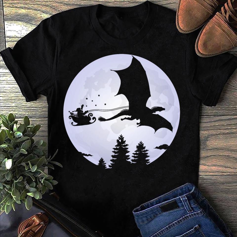 Santa Dragon Sleigh Santa Dragon Full Moon Mens Dragon T Shirts Cute Dragon Tees Cotton Tops S чёрный