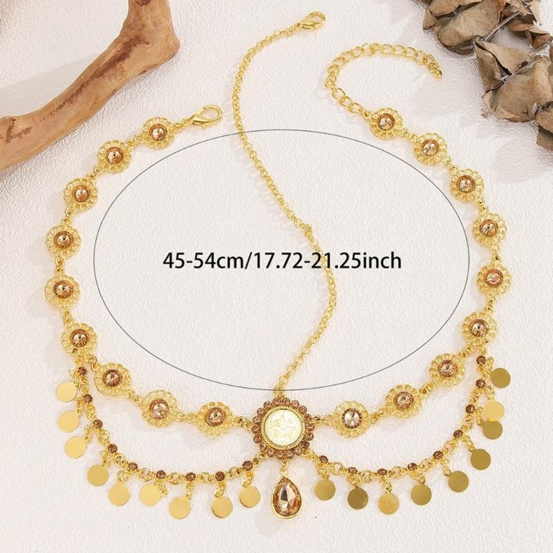 Indian Bridal Head Chain Gold Color Coin Tassels Rhinestones Headdress for Women Wedding Accessories Casual Wear