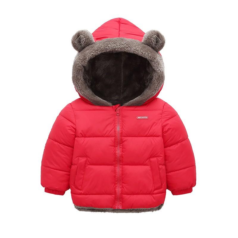 2026 Kids Thick Puffer Jacket With Hood Cartoon Print Warm Cotton Coat Boys Girls 3-8 Years Winter