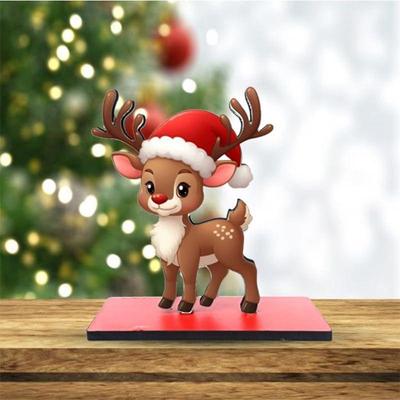 Ciervo Navideño 4mm MDF Adorno de Mesa, Artículo de Decoración Navideña para el Hogar