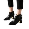 Women's Fashion Pointed Toe Boots with Block Heel and Back Zipper V-Cut Casual Boots