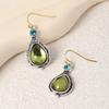 Huajie Inlaid Green Zircon Droplet Shaped Pendant Earrings for Woman Retro Ear New Fashion