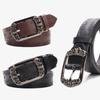 Alloy Pin Buckle Carved Buckle Waist Belt Adjustable Vintage Leather Belt For Men Women