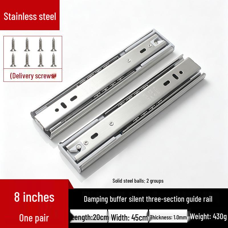 Silent Buffer 45mm Wide Stainless Steel Drawer Slides for Bathroom Cabinet and Wardrobe