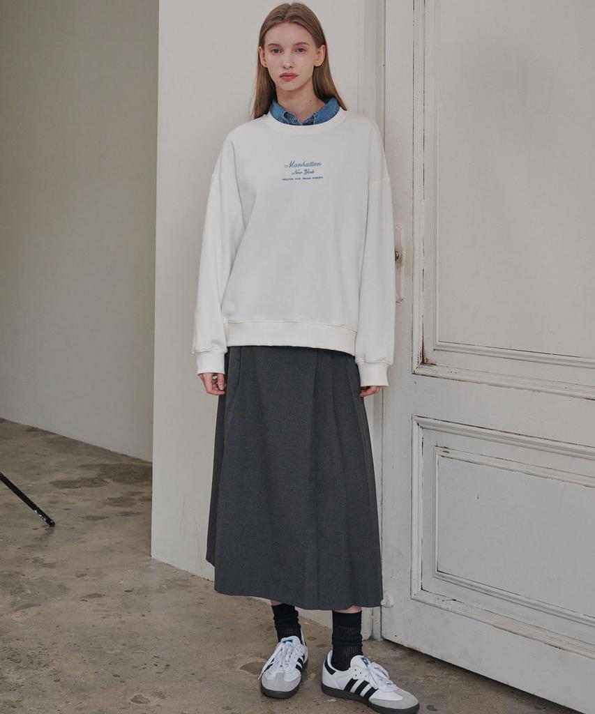 Marop 3108 Wool Pleated Long Skirt (Dark Gray)