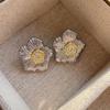 Huitan Big Flower Earrings Metal Ear Stud for Women Temperament Sweet Female Accessories Daily Wear Modern Fashionable Zircon