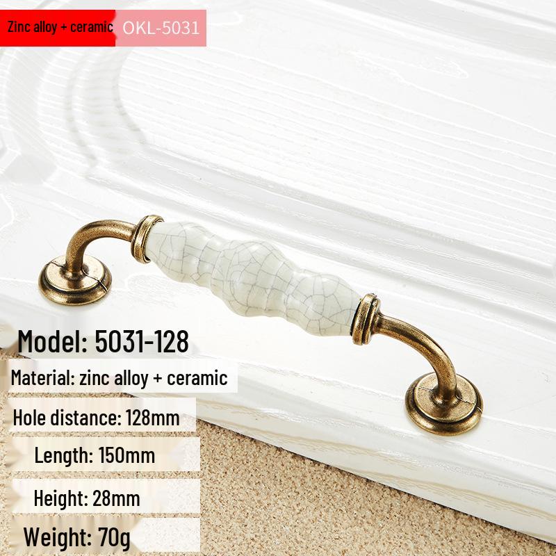 Oukali European Antique Green Bronze Ceramic Crack Handle for Kitchen Cabinet and Furniture Drawer