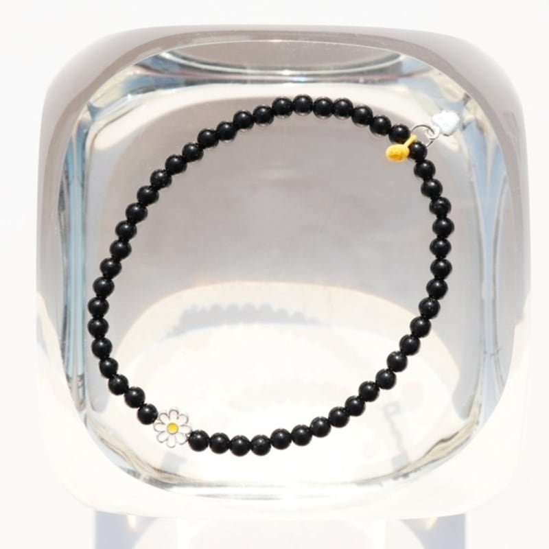 BONBEAU MY Daisy Charm Onyx Bracelet 925 Silver Daisy Charm Black Onyx Bracelet