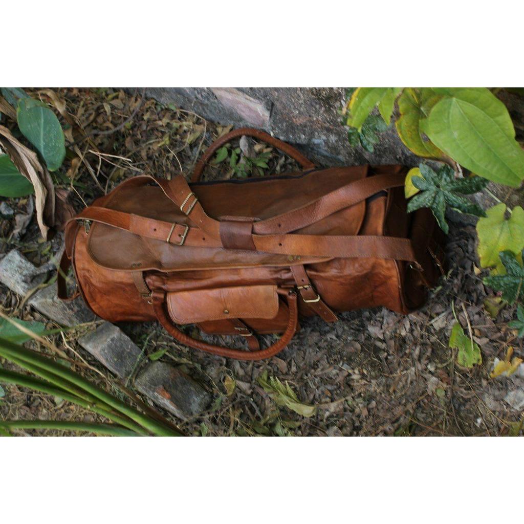 Grand sac de week-end en cuir véritable pour homme vintage