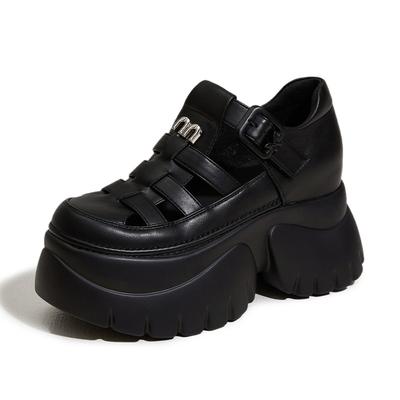 Mode 9CM Webart Synthetisches Mikrofaserleder Pumps Plateau Keil Haken Sommer Damen Hohl Sandalen Flats Damen Hausschuhe Modeschuhe