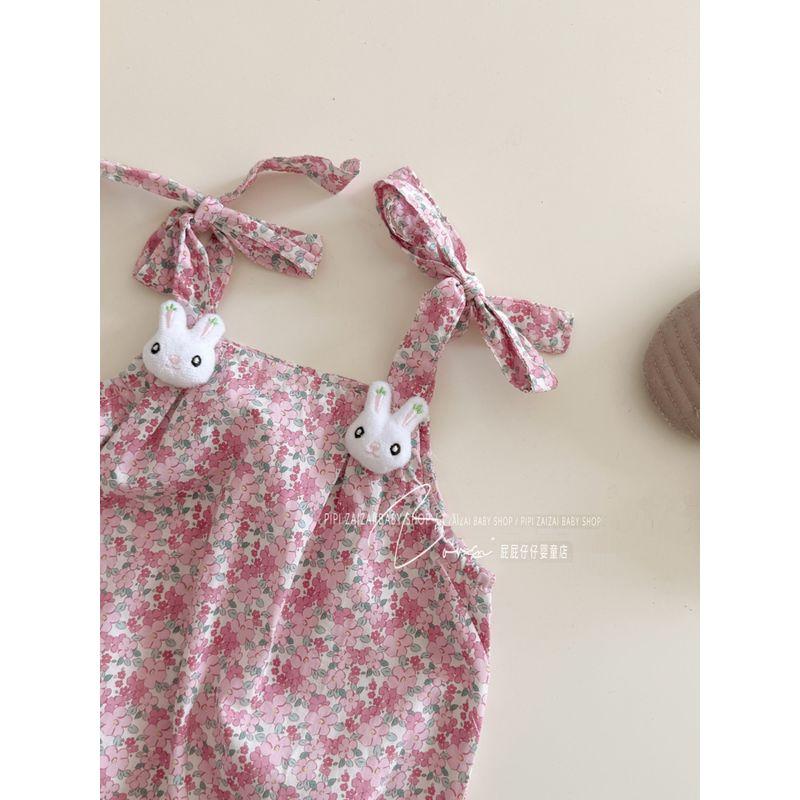 2025 Summer New Floral Print Sleeveless Romper for Baby Girls, Thin Summer Style Strap Bodysuit