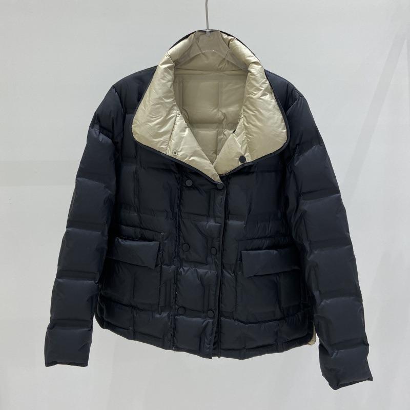 Down Jacket Women's Winter, New Style Double-sided Wear Fashionable White Duck Down Temperament Short Stand-up Collar Jacket Tide