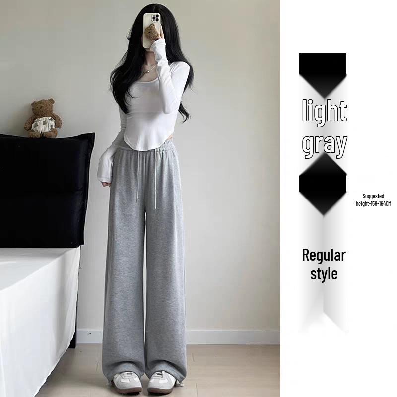

Women s Grey High-Waist Wide-Leg Sweatpants - Autumn/Winter Plus Velvet Joggers XXL