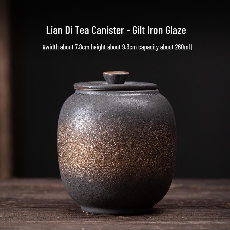 Unsealed Gilded Iron Glaze Ceramic Tea Can - Small Storage for Pu'er & White Tea