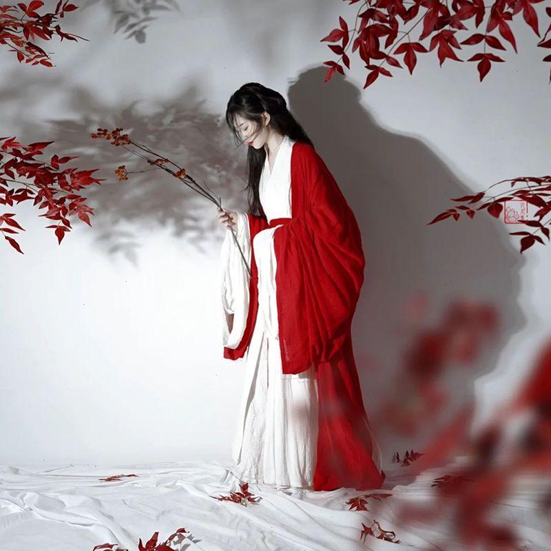 Chinese Wei And Jin Dynasties Style Hanfu Red Fairy Suit Elegant Suit Women's Clothes