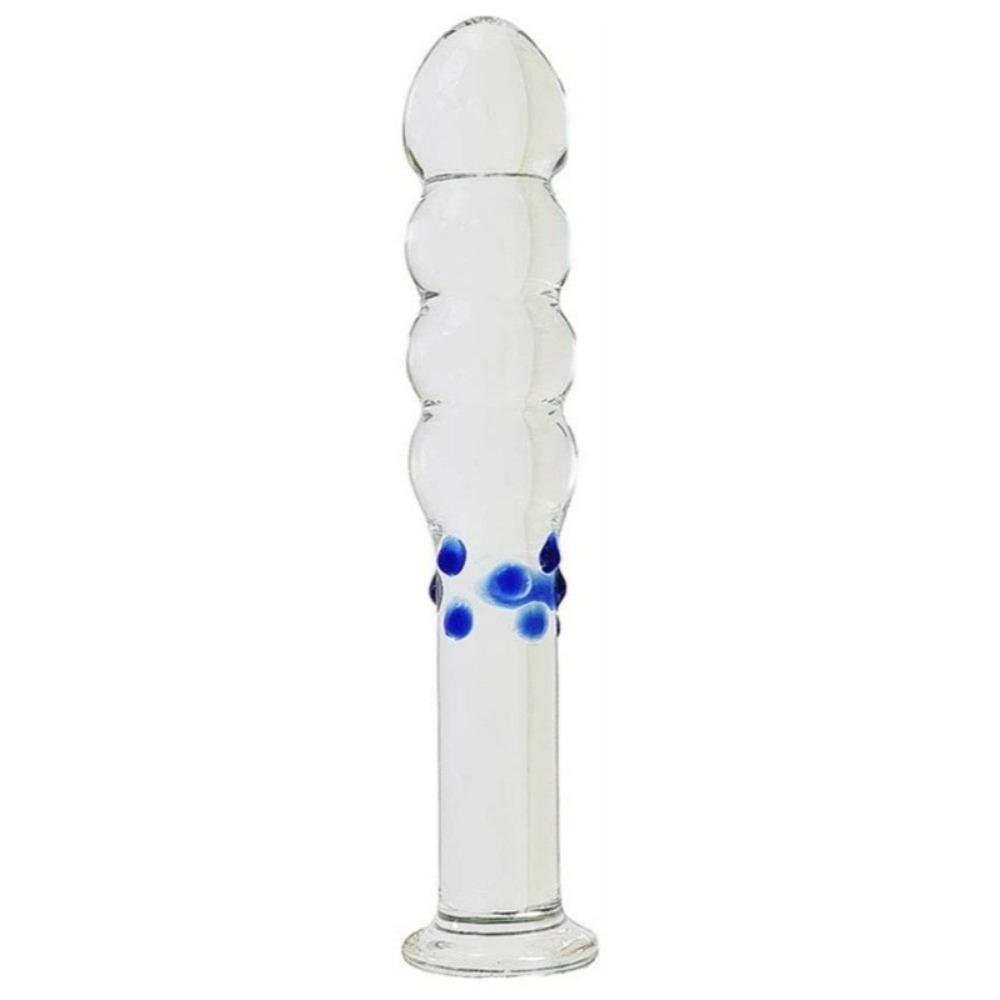 Transparent Clear Blue Dots Crystal Glass Quantity Plug