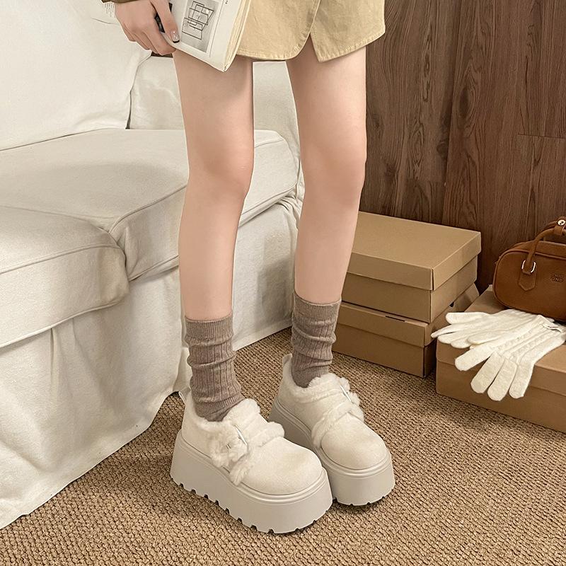 Retro versatile splicing Mao Mao buckle thick sole heightening women s winter new velvet cotton shoes snow boots 40