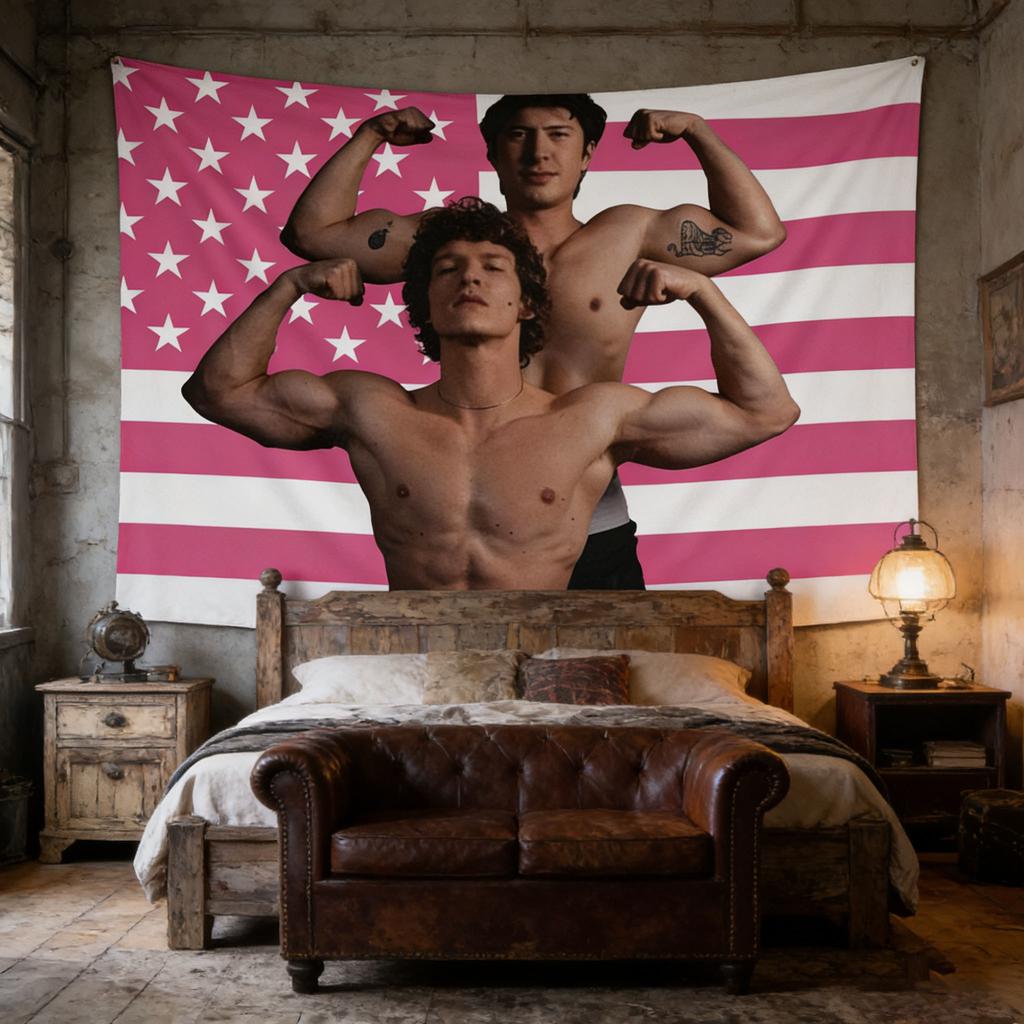 Heated Rivalry Shane Ilya Tapestry Pink US Flag Hockey Romance Wall Art BookTok Decor for Bedroom Dorm