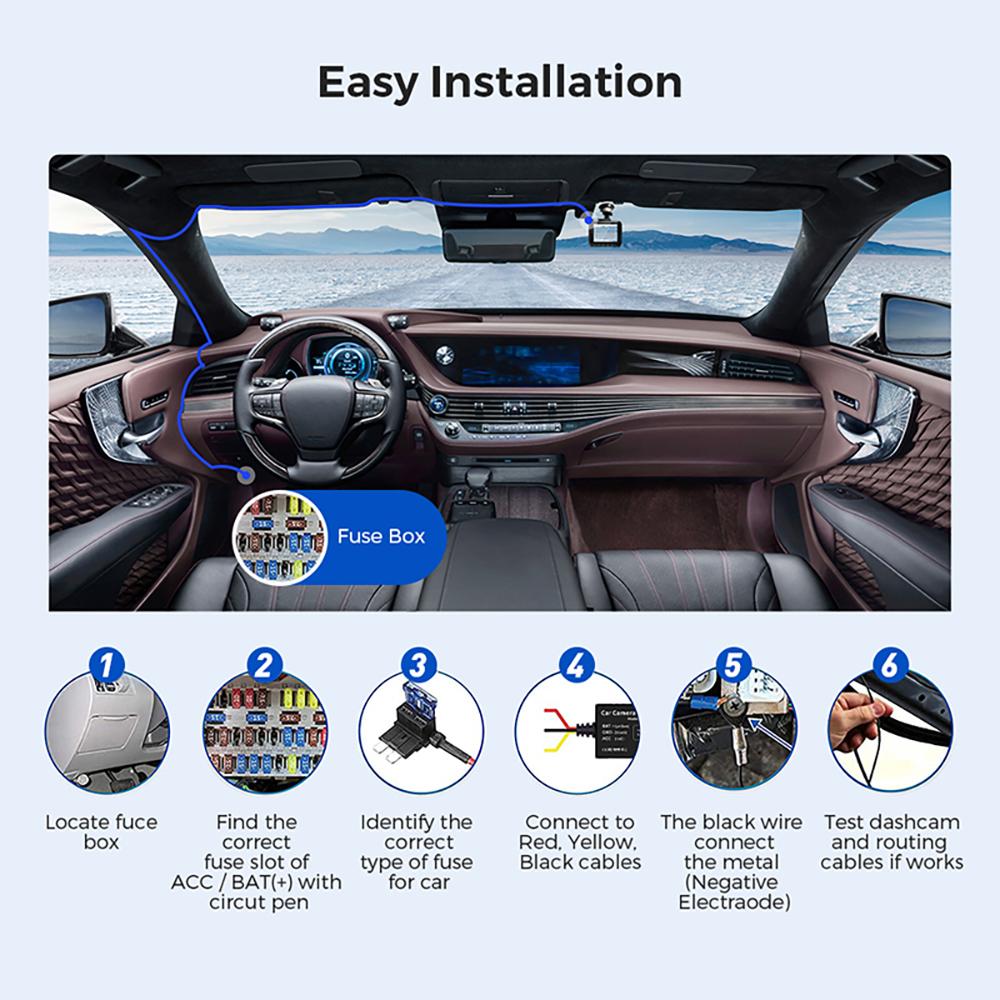 2.5A 3.5m 24H Parking Car Dash Cam DVR 12-24v Hardwire Cable Kit Step-Down Line Mini / Micro / Type-C USB Interface Charger