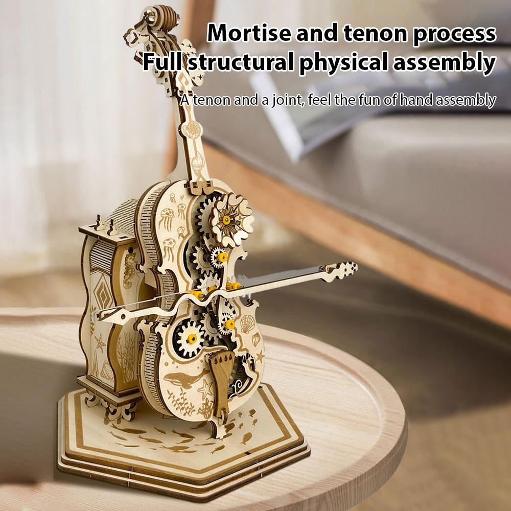 Music Box for Adult To Build Cello Music Box Kit 3D Wooden Puzzles DIY Assembly Creative