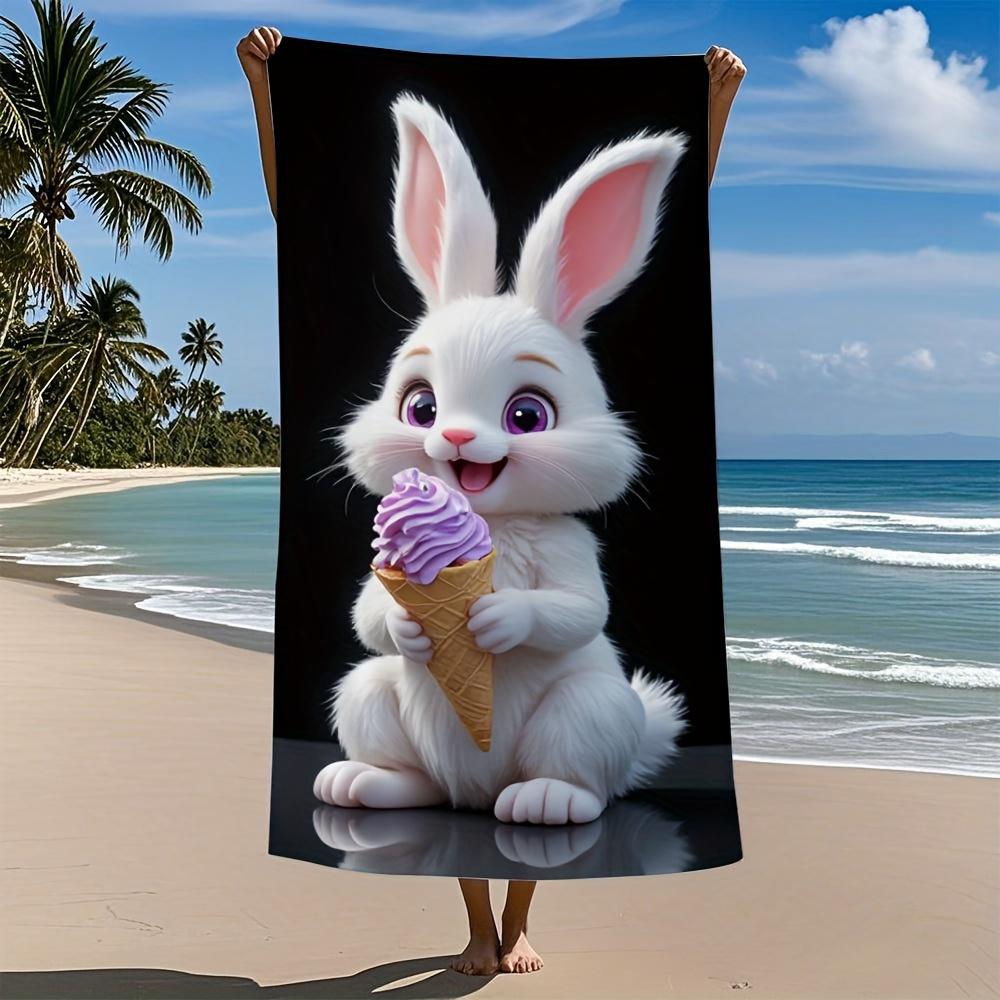 

One Piece of a Contemporary Beach Towel Featuring a Soft And Adorable Ice Cream Bunny Design Made from Lightweight Super W40*H60(CM)