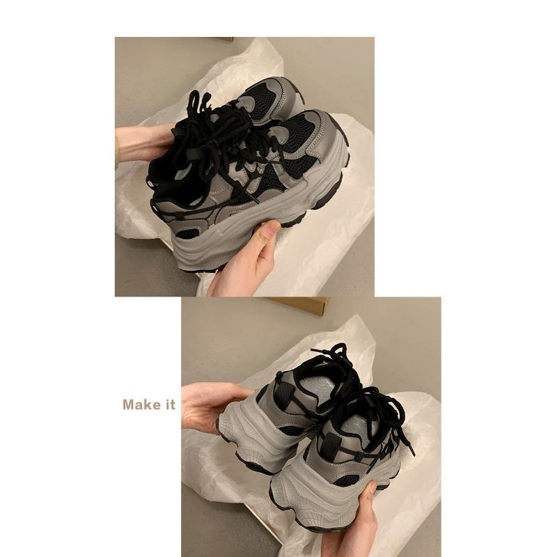 Women S Silver Thick Sole Dad Sneakers Breathable Casual Sports Shoes