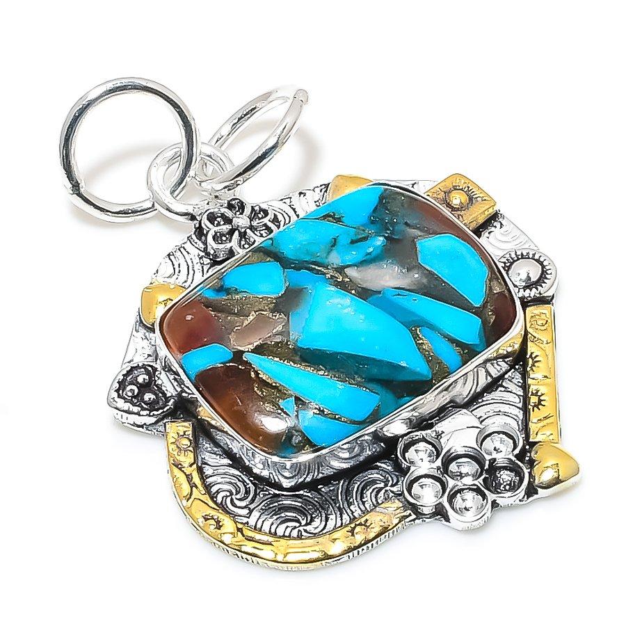 

Natural Spiny Oyster Gemstone 925 Sterling Silver Two Tone Pendant 1.97 F5Q01