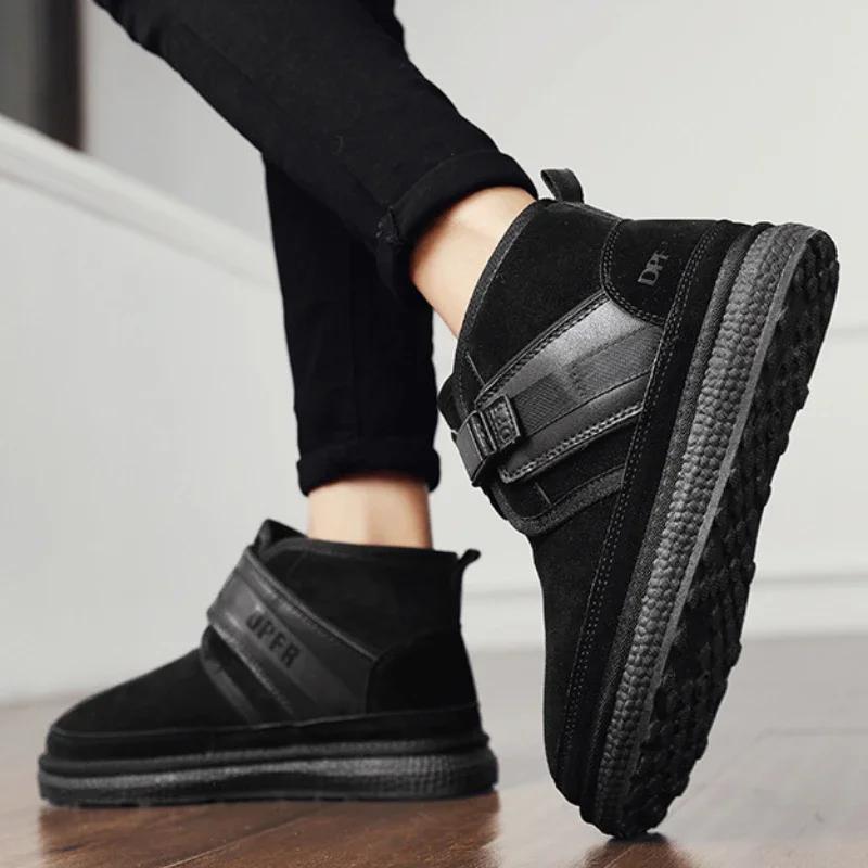 Fashion Winter Men's Snow Boots Cold Resistant Plush Insulation Cotton Shoes Male High Top Buckle Strap Anti Slip Short Ankle Boots 2024