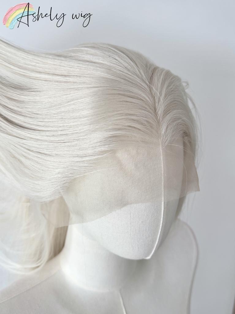 Platininė Perukė su Nėriniu Priekiu 13x4 Ilga Tiesi Balta Nėriniu Priekiu Perukai Aukštos Temperatūros Pluoštai Perukai Nėriniu Priekiu Priekinė Dalies Perukas Cosplay Perukas