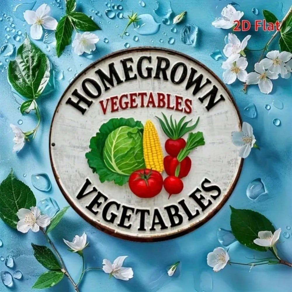 Vintage Home Grown Vegetables Circular Metal Wall Sign Farmhouse Kitchen Decor