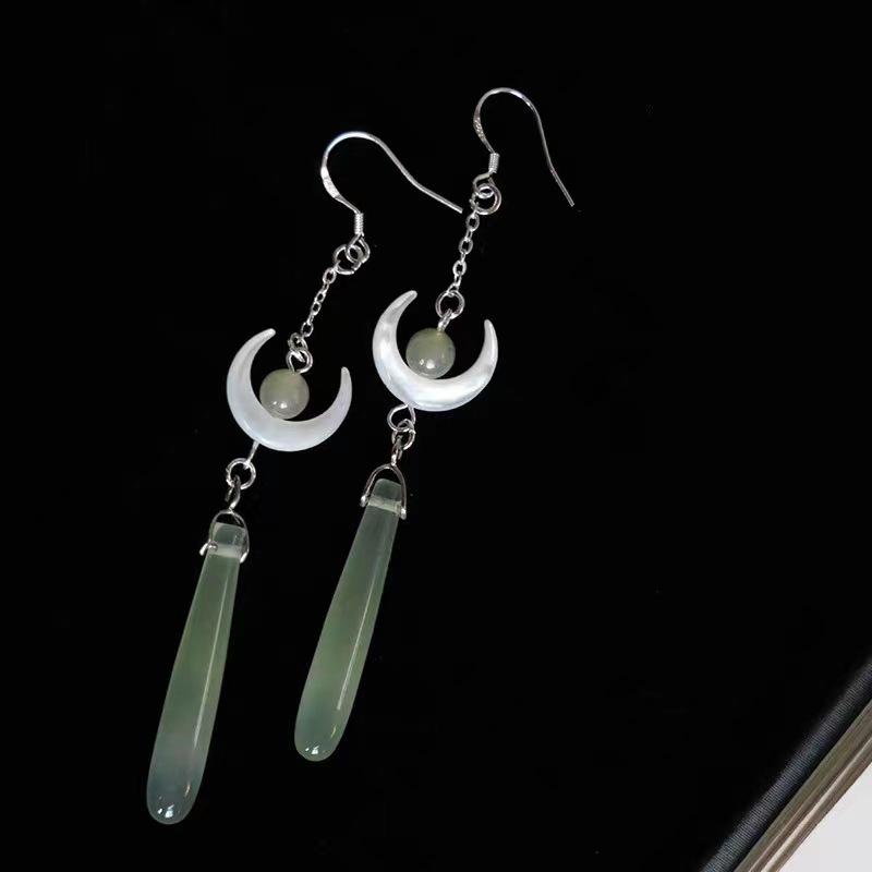 [Moonrise Canghai] The Same Anti-jade Moon Fringed Earrings, Guochao Temperament Earrings