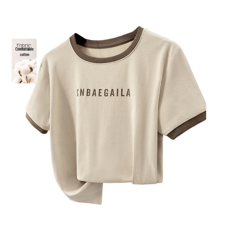 Women s Round Neck Letter Print Short Sleeve T-Shirt M