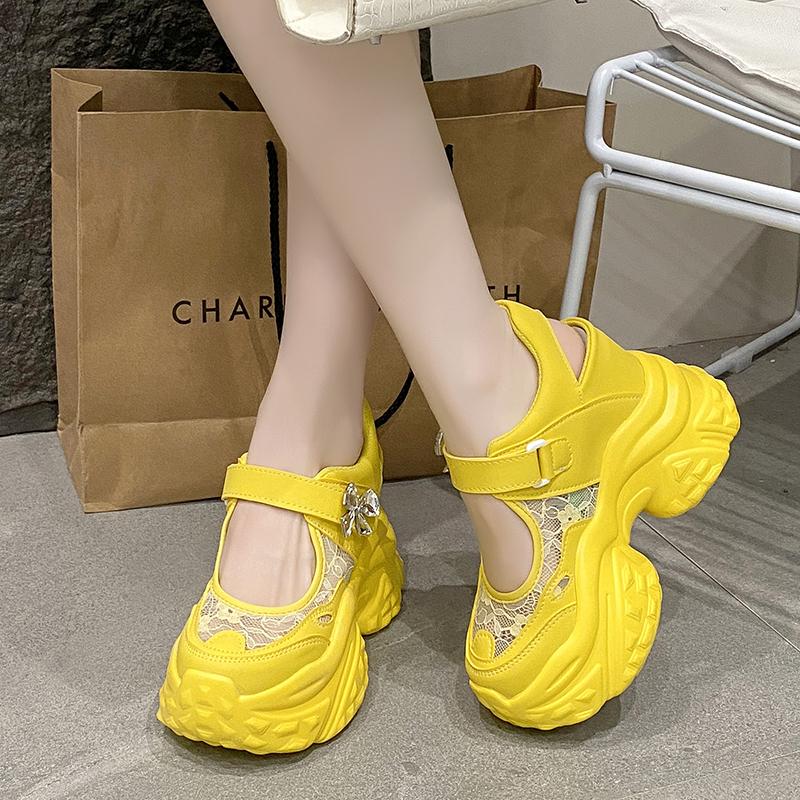 11CM New 2025 Summer Women Sports Sandals Non Slip Soft Breathable Thick Platform Sneakers Heels Bling Comfortable Mesh Sandals