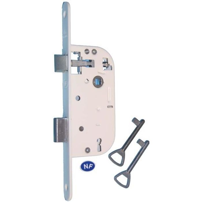 Serrure à mortaiser - BRICARD - Pêne dormant 1/2 tour façon gorge - Axe à 40 - 2 points - Blanc