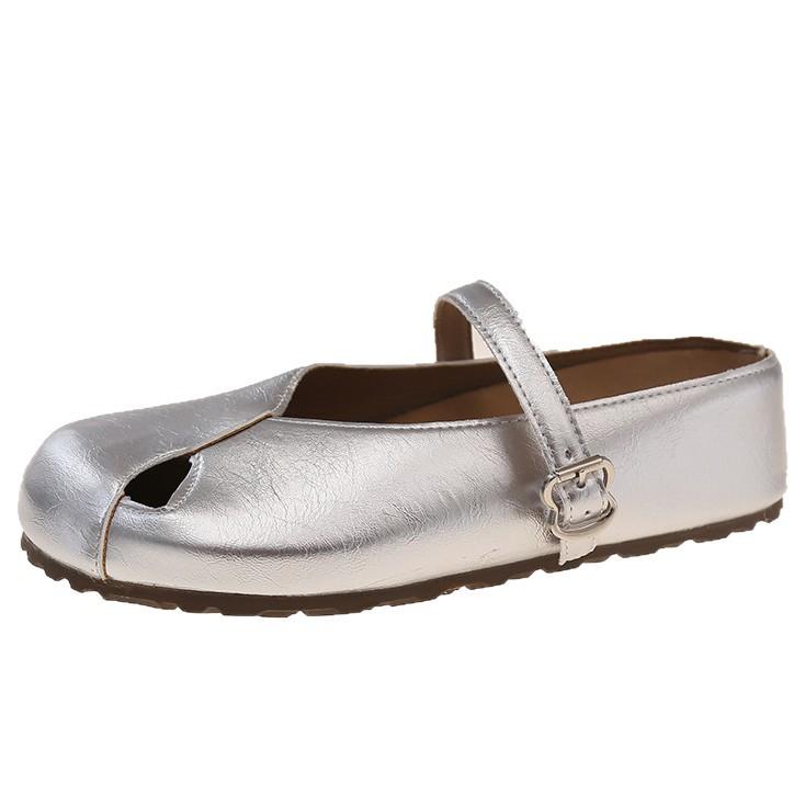 Thick-soled bag head cool slippers women's outer wear summer 2025 new with skirt super fire one pedal half tray silver single shoes