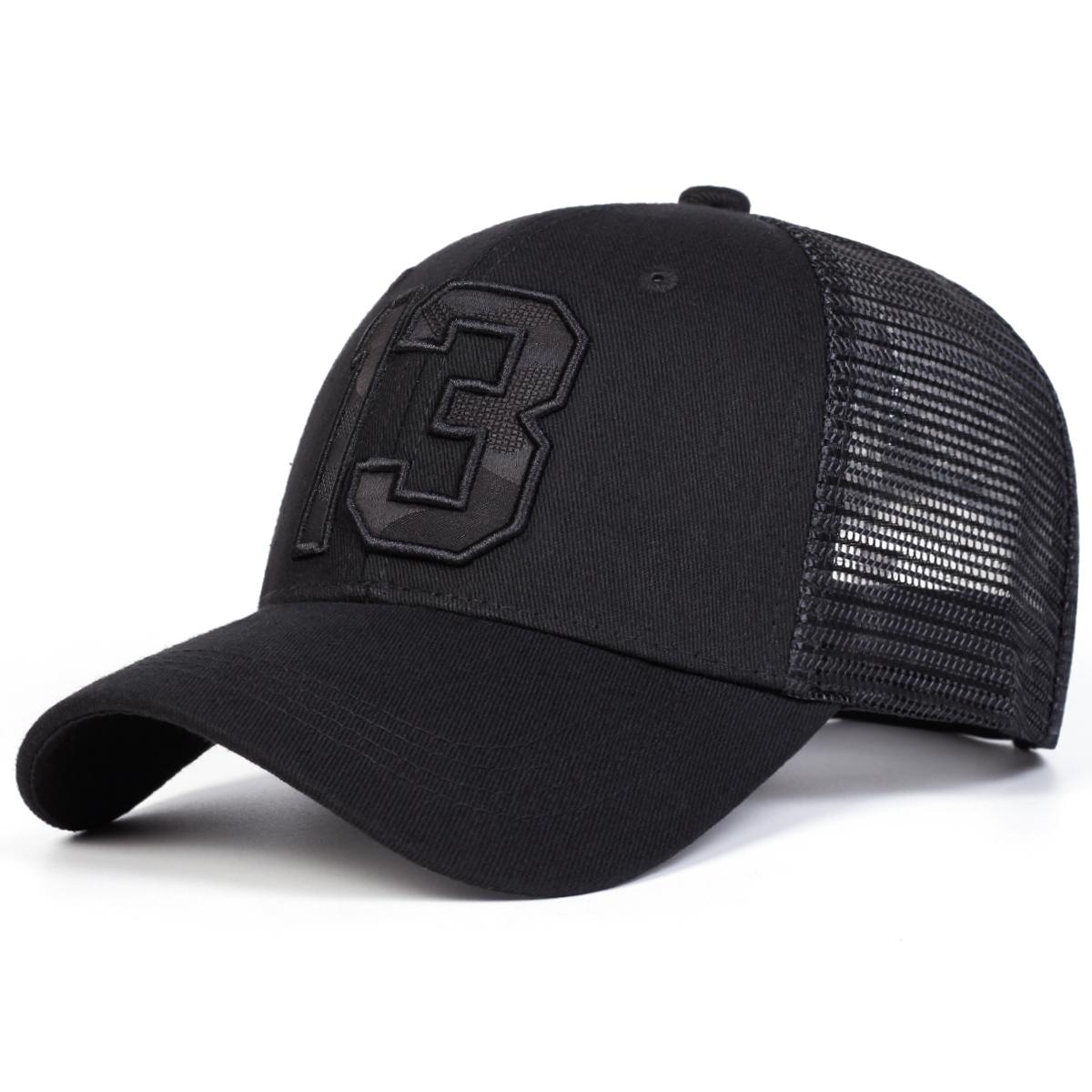 Unisex Mode 13 Aufnäher Bestickte Netzmütze Outdoor Hip-Hop Atmungsaktive Baseballkappe Sommer Sonnenschutzmützen Verstellbare Kappen schwarz