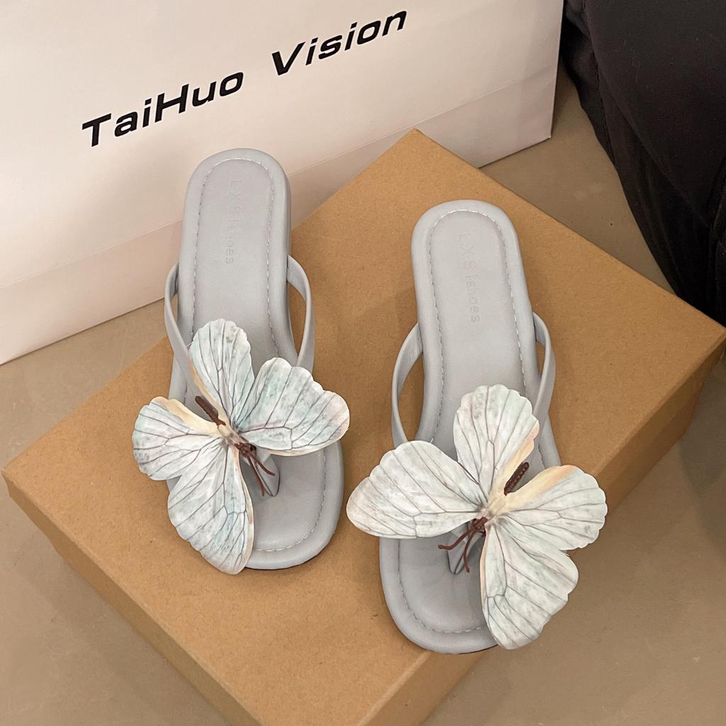 Fashion Elegant Butterly Flip Flops Sweet Casual High Heels Sandals Indoor Outwear Summer Women's Sandals Vacation Casual Beach Slippers