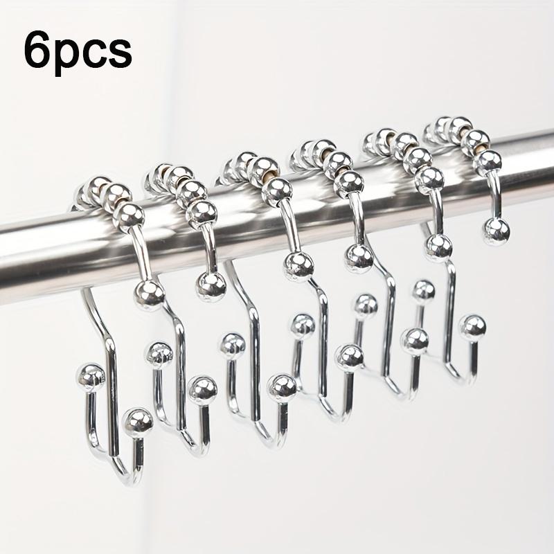 

6 шт. Крючок для душевой занавески из нержавеющей стали, кольцо, металлический ролик, шарик, скользящий, двухсторонний крючок серебряный