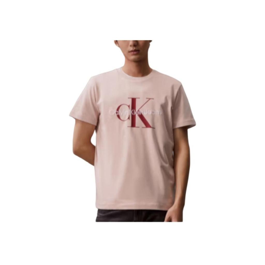 Calvin Klein Ck Jeans Ss24 Casual Letter Overlay Round Neck Short Sleeve T-Shirt Men Tops Shell-Pink J320770-TF6