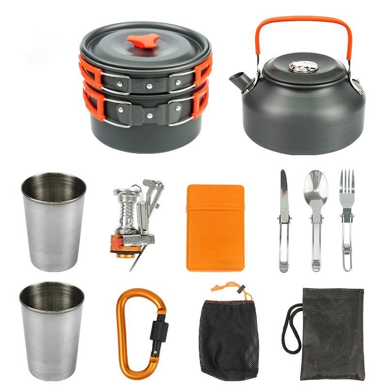 Compact Stainless Steel Outdoor Cooking Set Heat-resistant Handles Durable Camping Cookware for All-in-One Camping Hiking