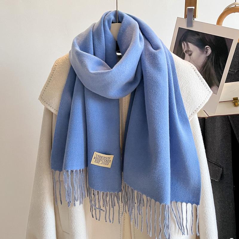 Pink scarf women's winter shawl dual-purpose versatile imitation cashmere solid color dual-purpose thickened long double-sided scarf