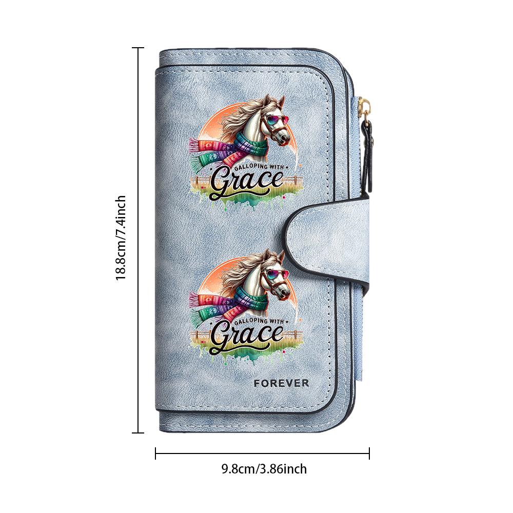 Fashion Women Horse Printed Wallet Large Capacity Multi Card Slots Long Purse for Daily Use