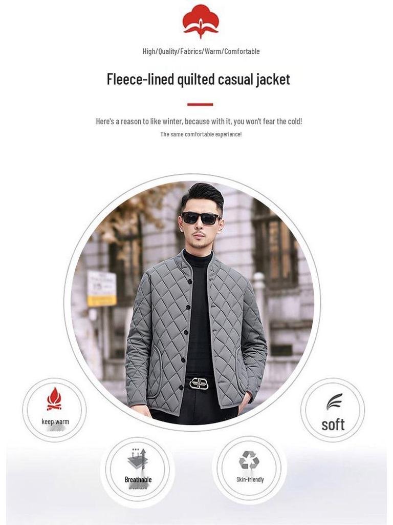 Men's Plus Velvet Warm Winter Jacket: Solid Color, Versatile Cold Protection, Casual Business Style for Middle-Aged Dads