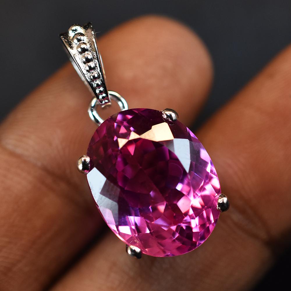 23 Ct Pink Tourmaline Gem Pendant Oval Cut 925 Sterling Silver Jewelry For Gift