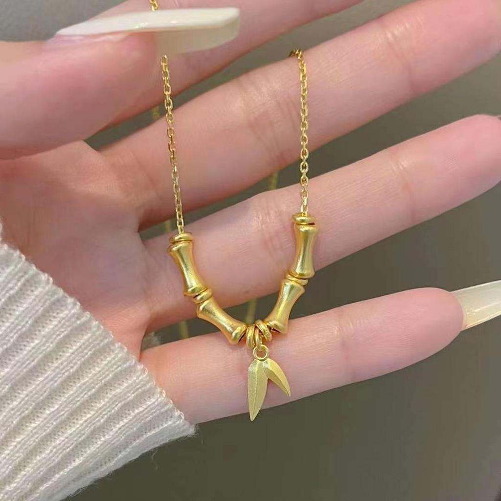 Gold-Plated Bamboo Section Necklace - Zhou Family Heritage Peace Symbol Pendant for Women