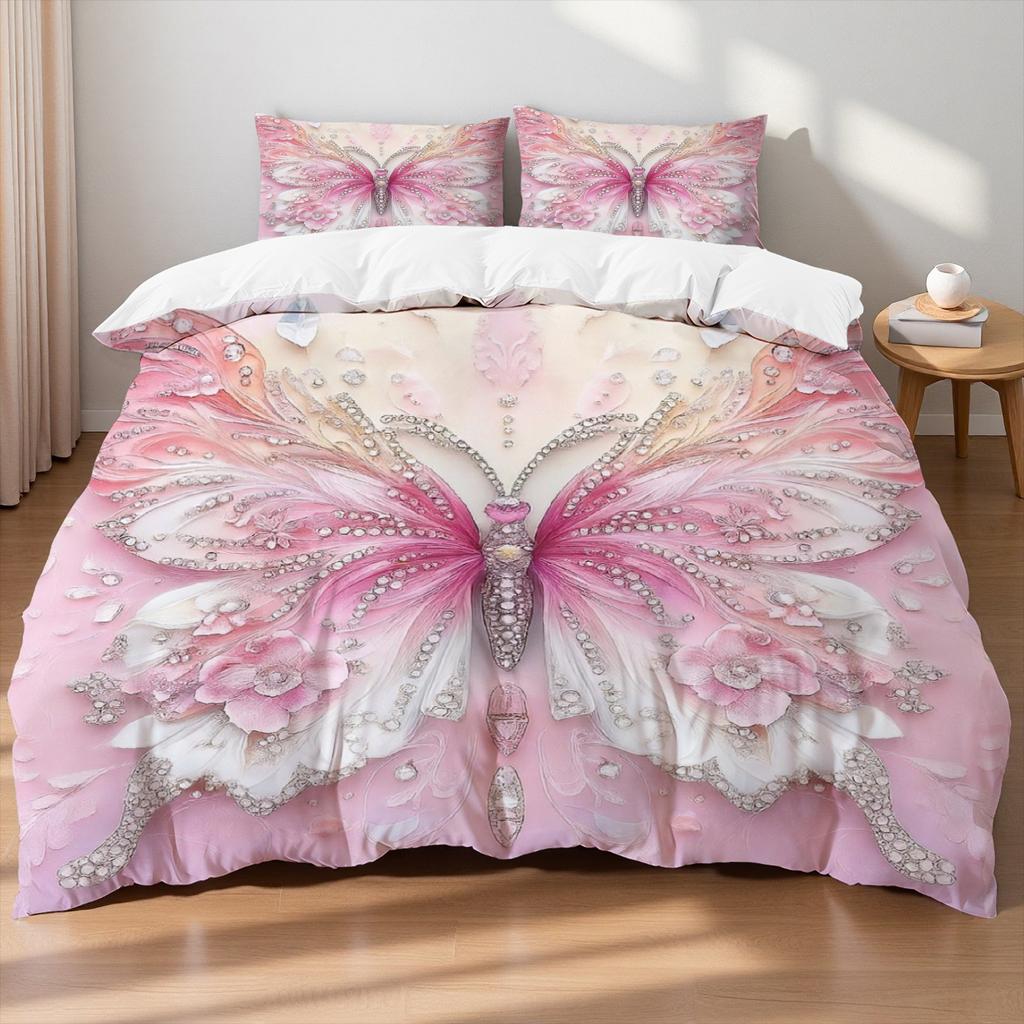 3pcs Pink Purple Bedding Set Blue Fantasy Style Butterfly Print Comfortable King Queen Twin Single Size Bithday Gift for Sister